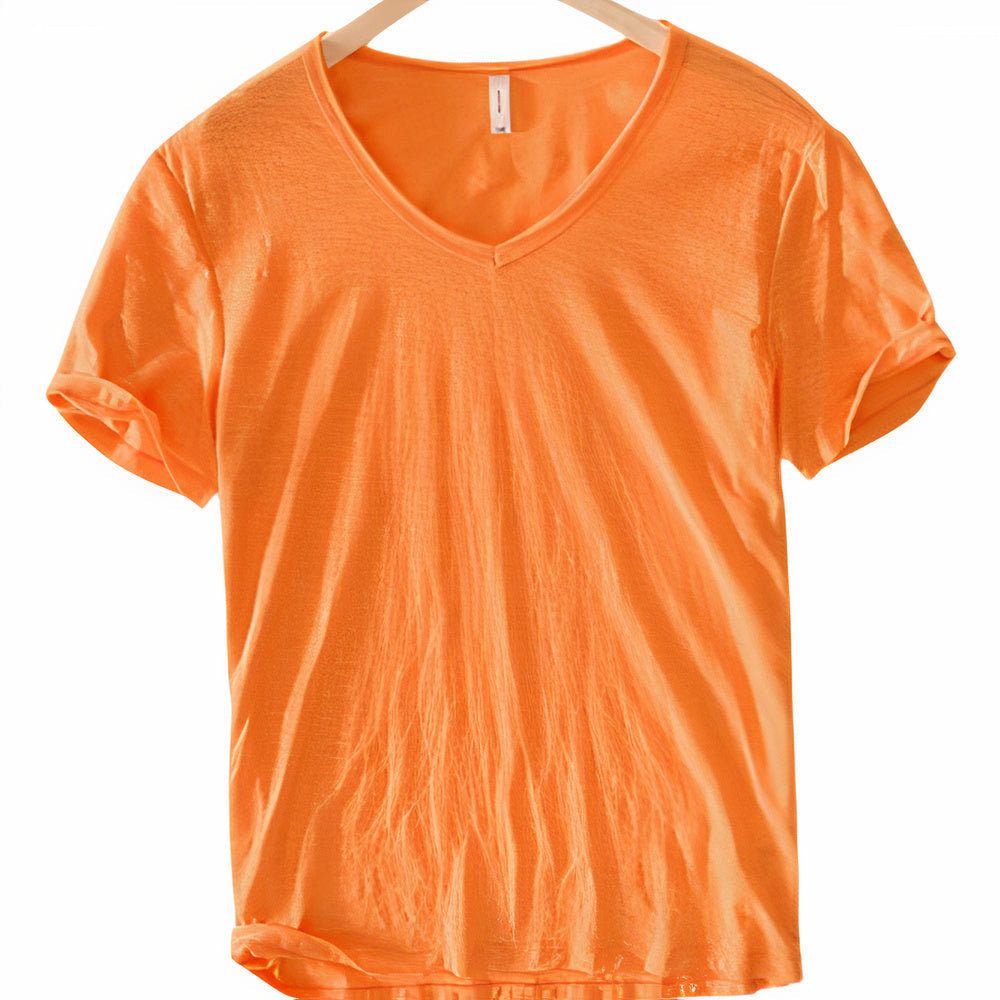 T-Shirt Herren | V-Ausschnitt Leinen-Look Basic Slim Fit Kurzarm