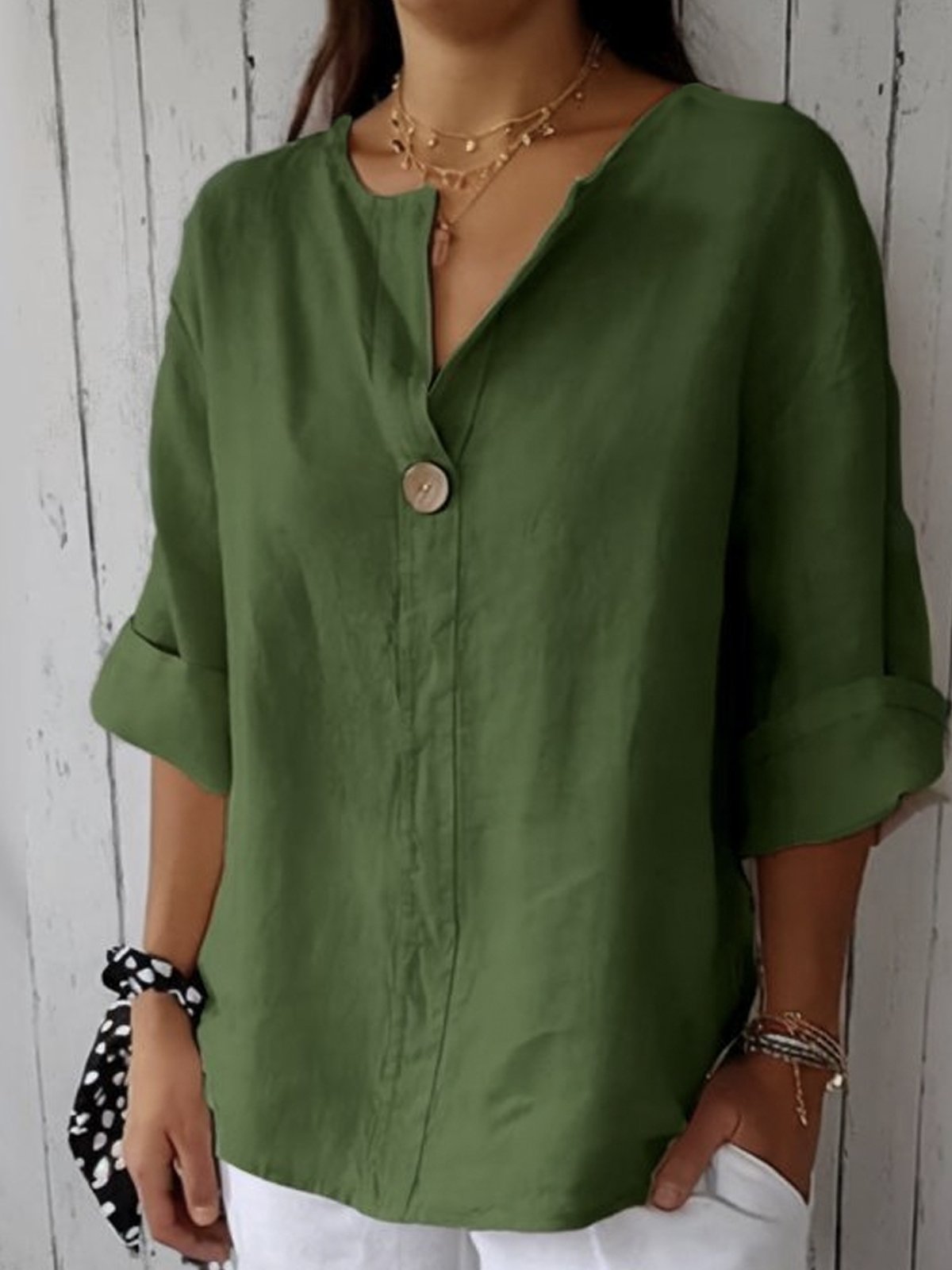 Top Damen | V-Ausschnitt mit Knopfdetail