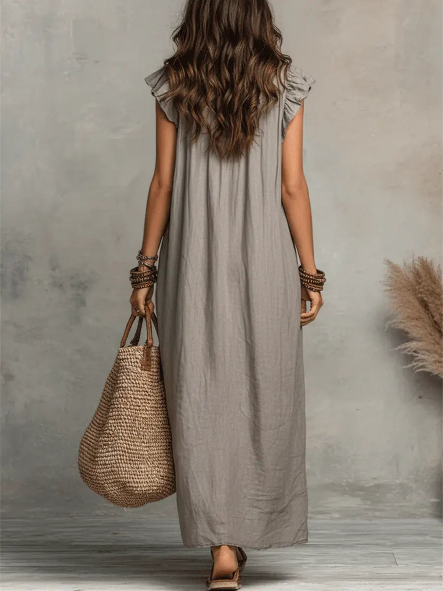 Uanavi - Langes Kleid Im Bohemian Stil Aus Leinen 7