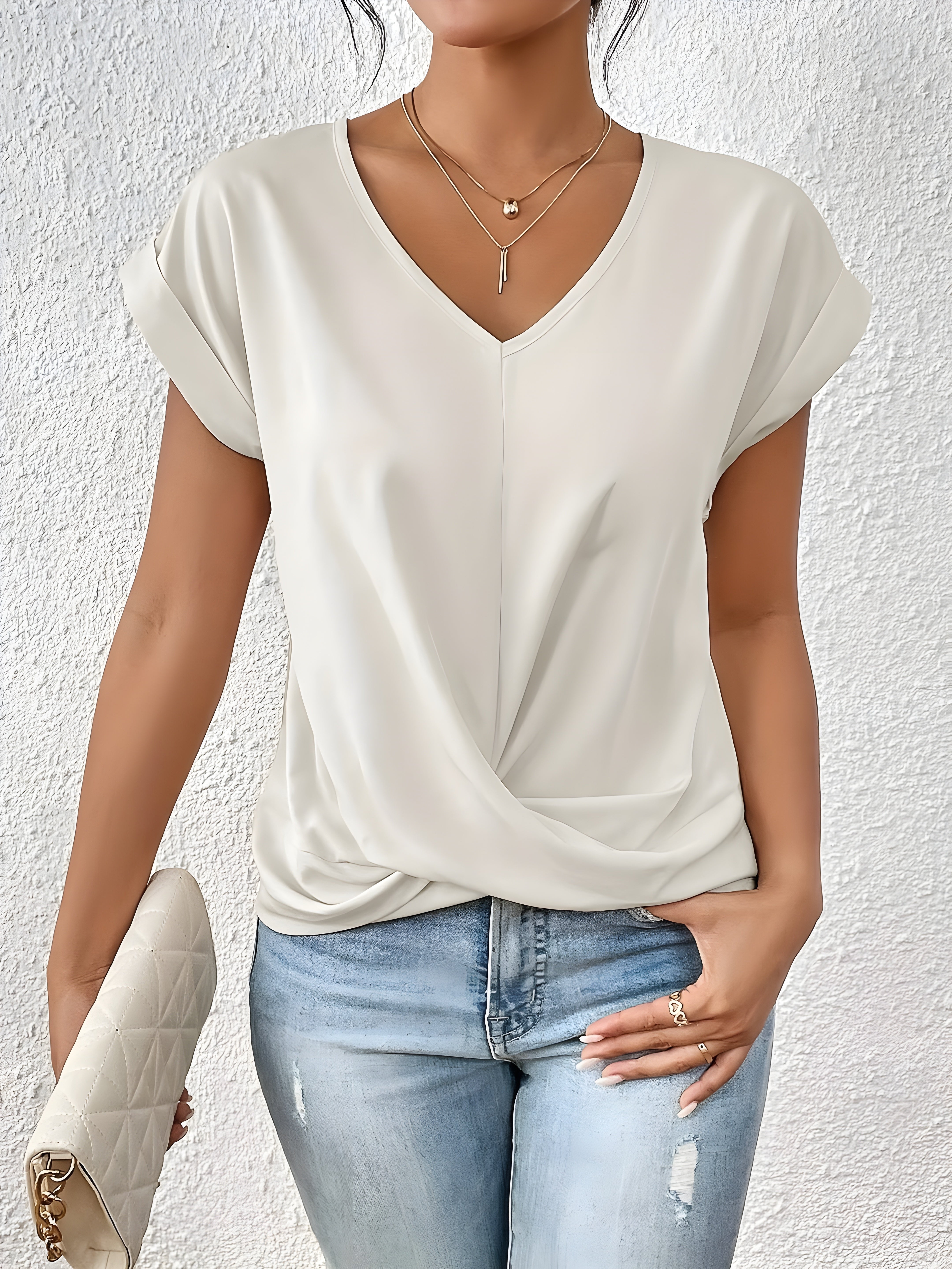 Valeria™ V-Ausschnitt Shirt mit Spitzenakzent 2