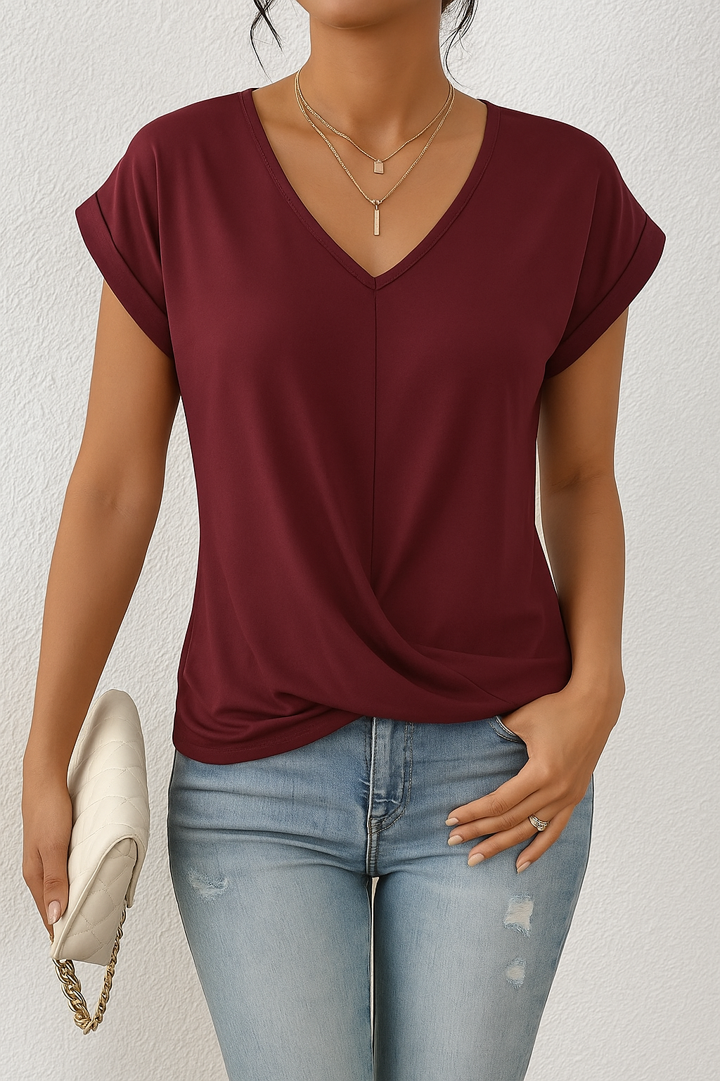 Valeria™ V-Ausschnitt Shirt mit Spitzenakzent 6