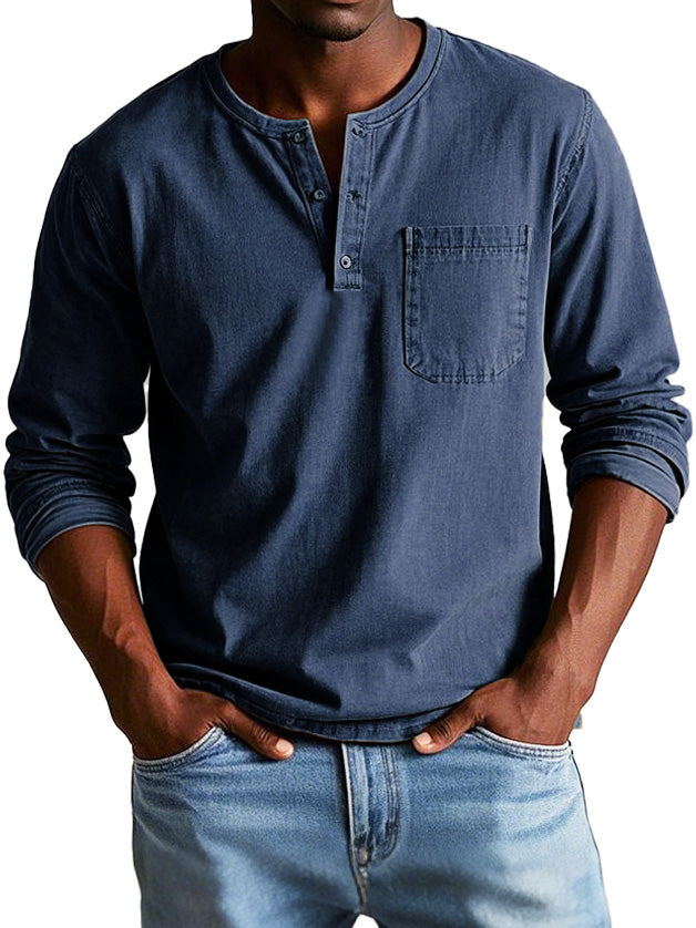 Vintage Langarmshirt Herren | Henley-Kragen & Formstabiler Komfort