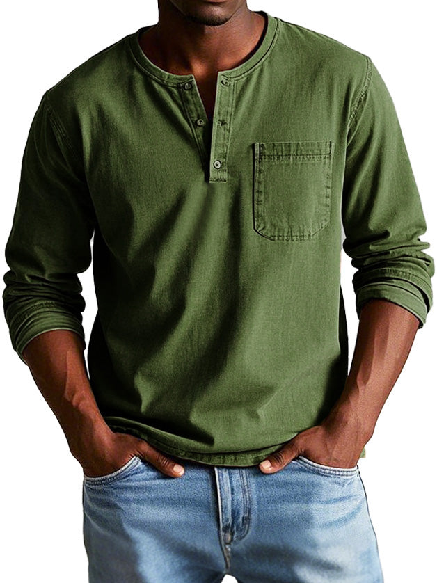 Vintage Langarmshirt Herren | Henley-Kragen & Formstabiler Komfort