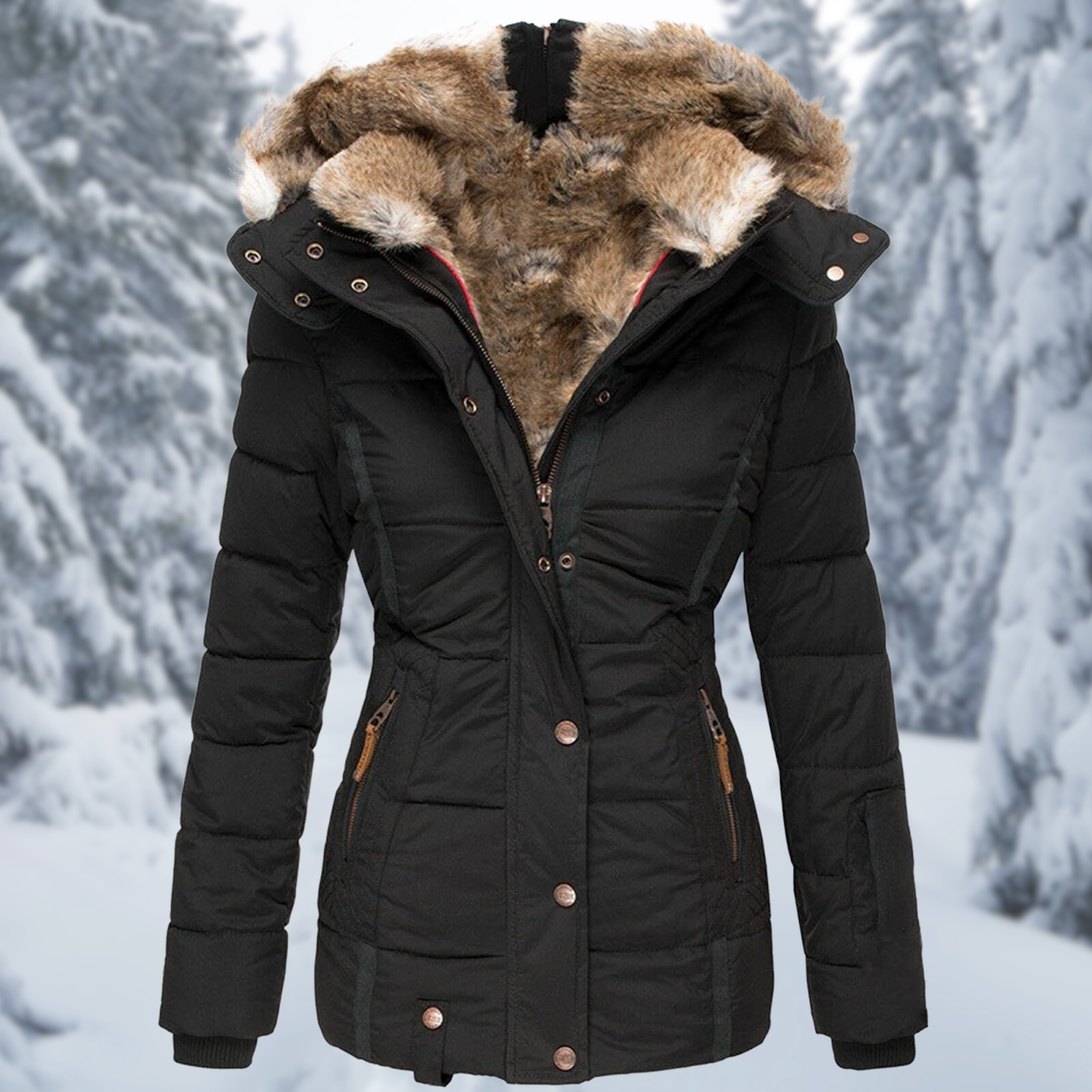 Winterjacke Damen | Steppjacke Damen | Kapuze & Zipper-Taschen für Wetterschutz