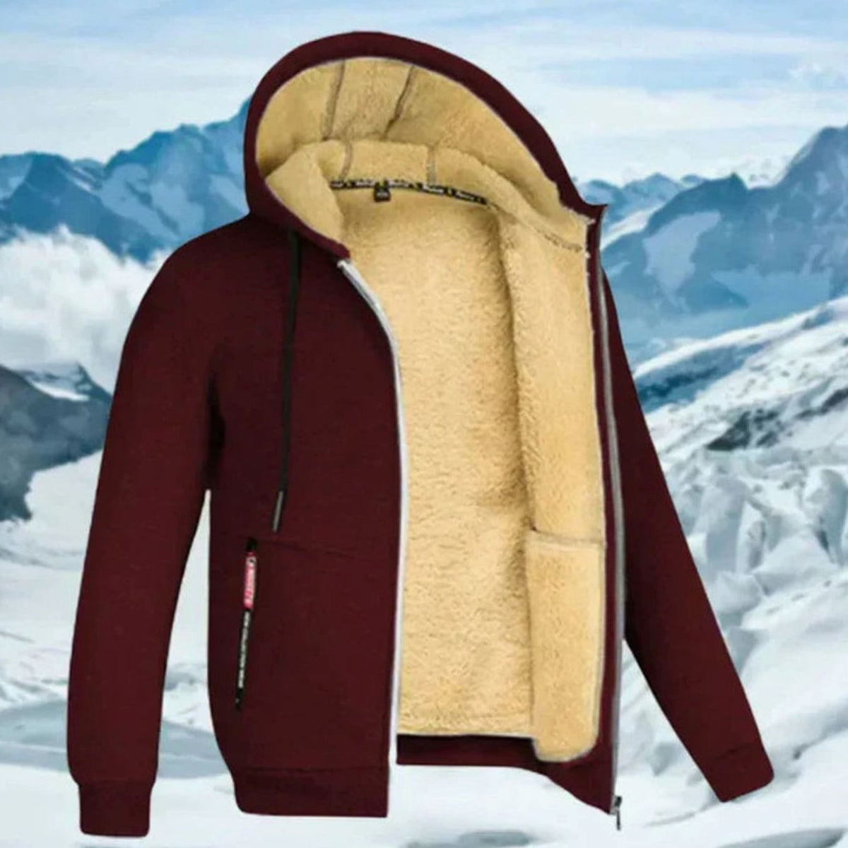 Herren Winterjacke mit Fleece-Futter und Kapuze - Rot