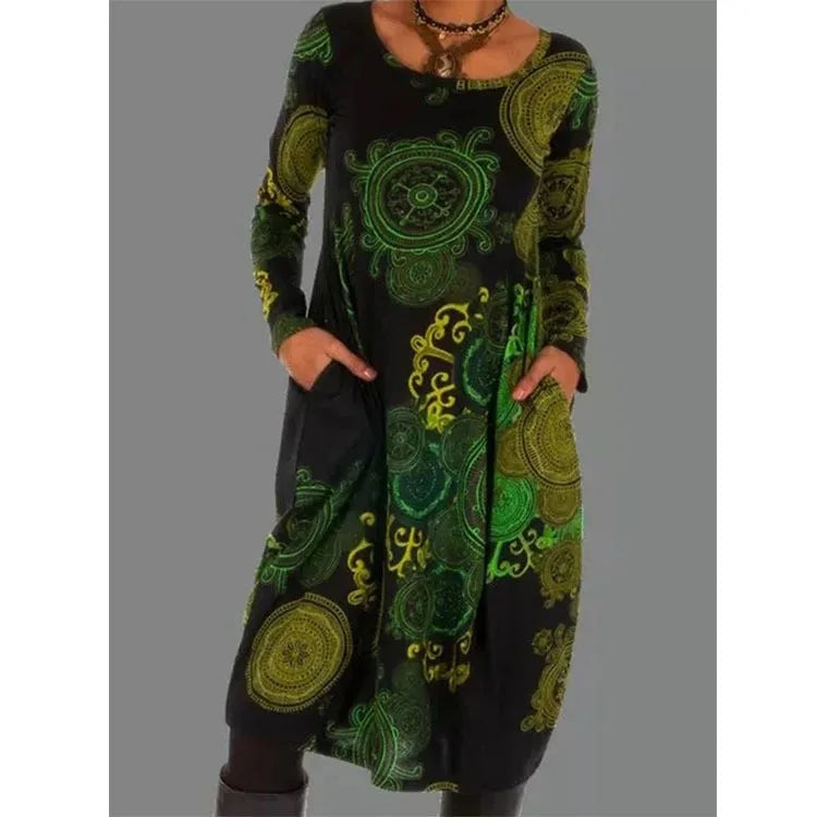 Winterkleid Damen | Kleid mit Taschen | Mandala-Muster & bequemer Fall