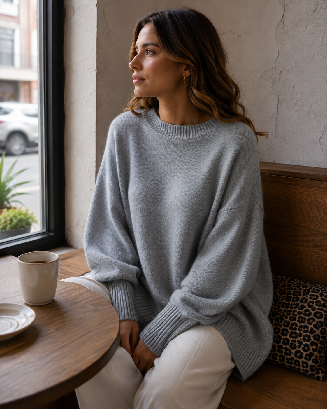 Damen Strickponcho Asymmetrisch Fließender Poncho Rundhals 2