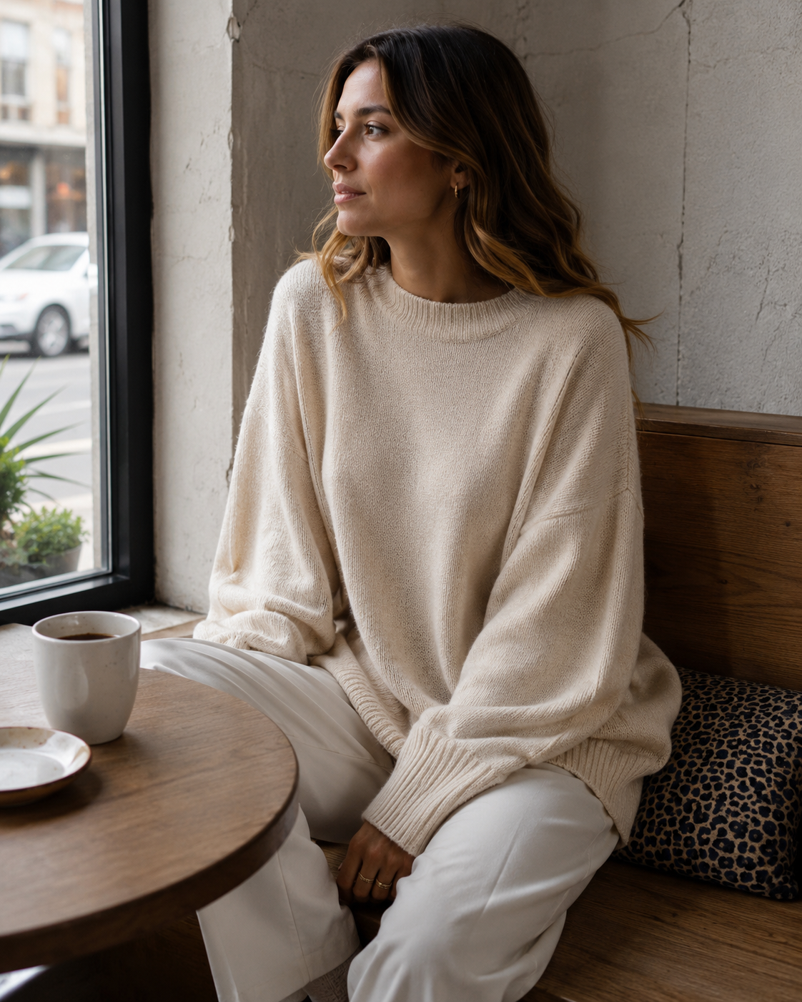 Damen Strickponcho Asymmetrisch Fließender Poncho Rundhals 1