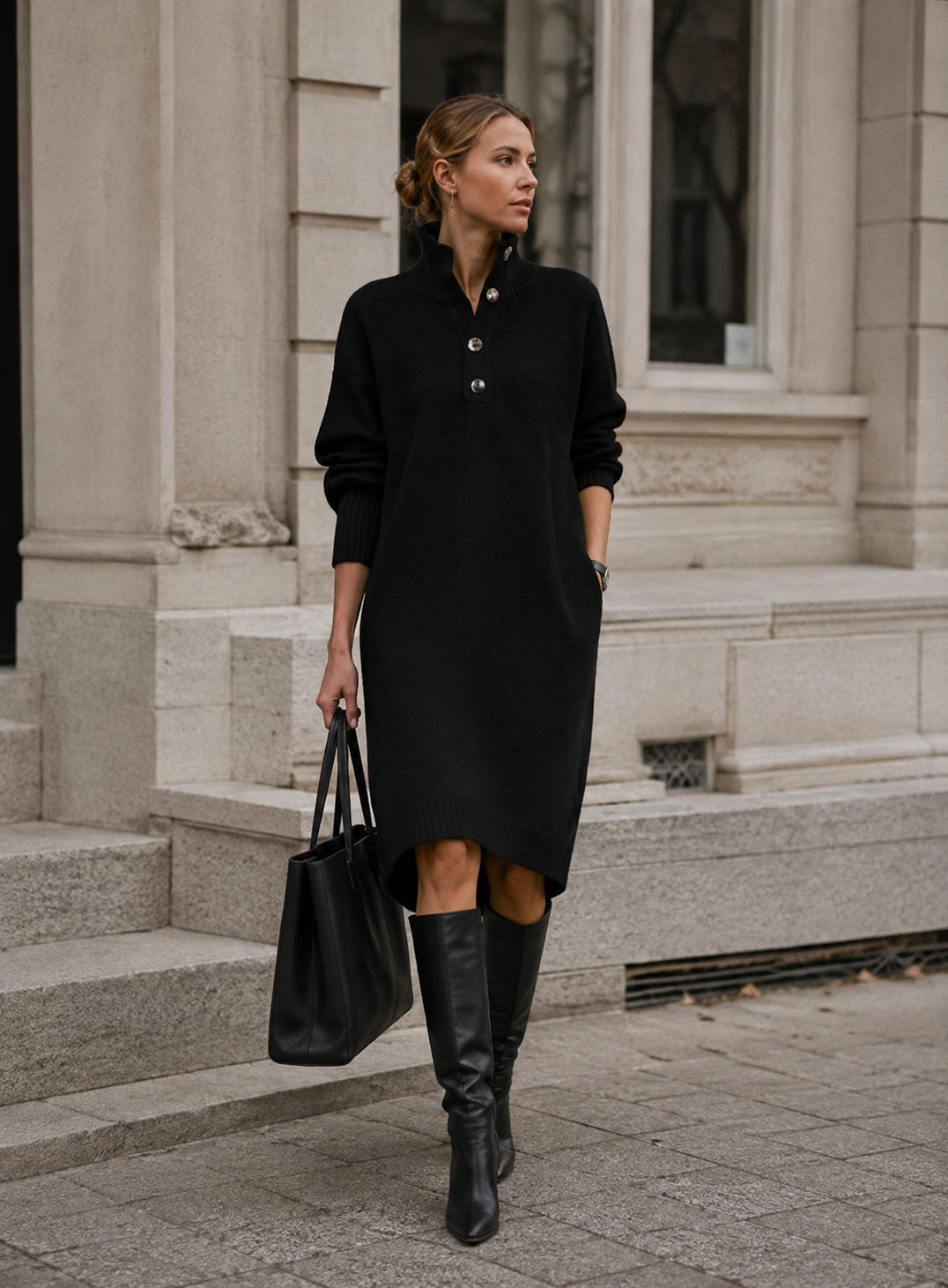 Strickkleid Damen | Midi mit Stehkragen 2