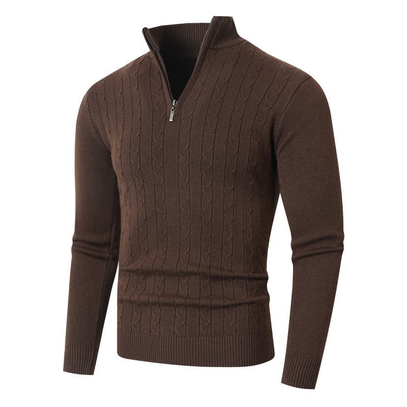 Zopfmuster-Pullover Herren | Stehkragen mit Halbzip 3