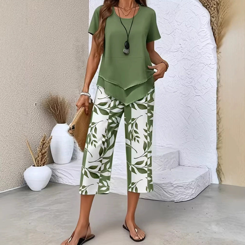 Zweiteiler Damen Sommer | Chiffon-Top & Blumenprint-Hose im Set