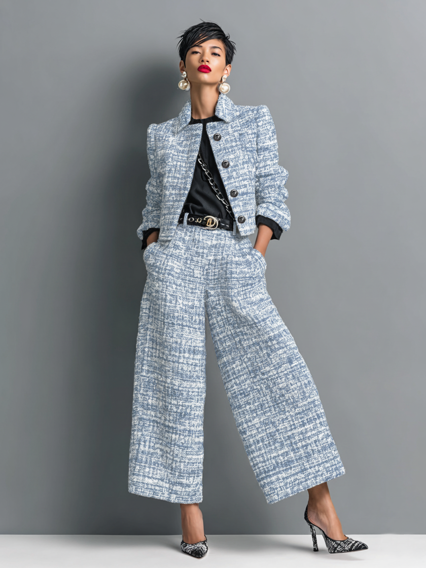 Zweiteiler Set Damen | Eleganter Tweed-Look & Business-Stil