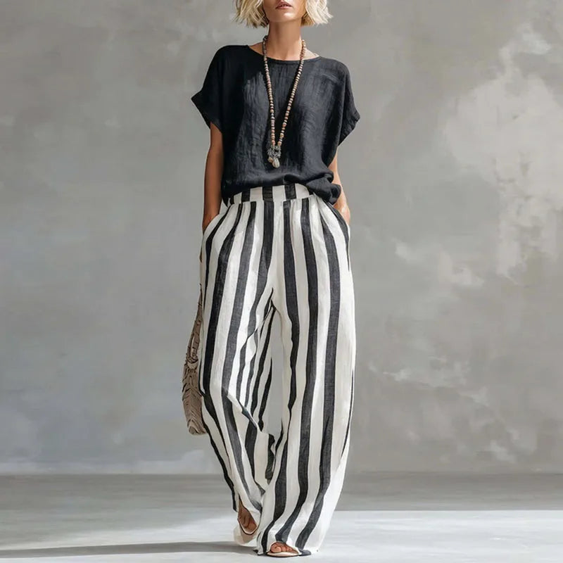 Zweiteiler Set Damen | Streifenhose & Top – Lässiges Sommer-Outfit