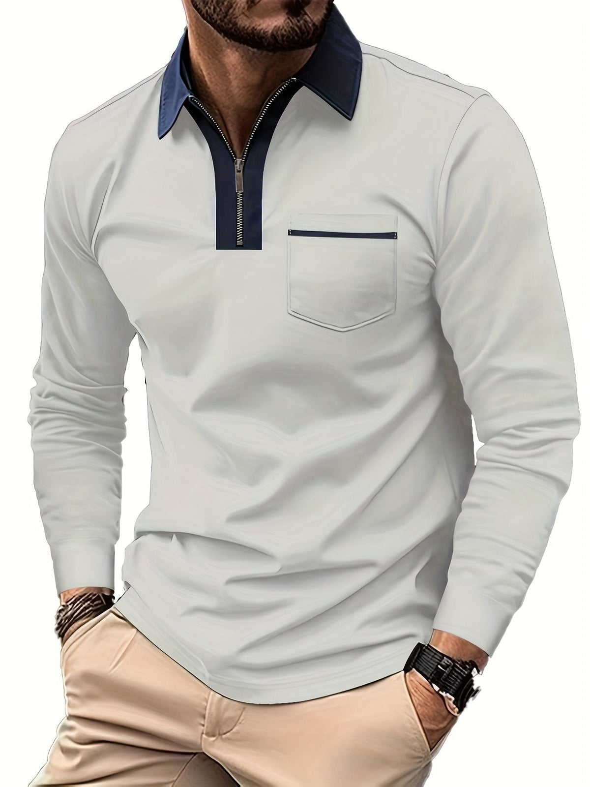 Poloshirt Herren Langarm | Reißverschlusskragen & Bequem