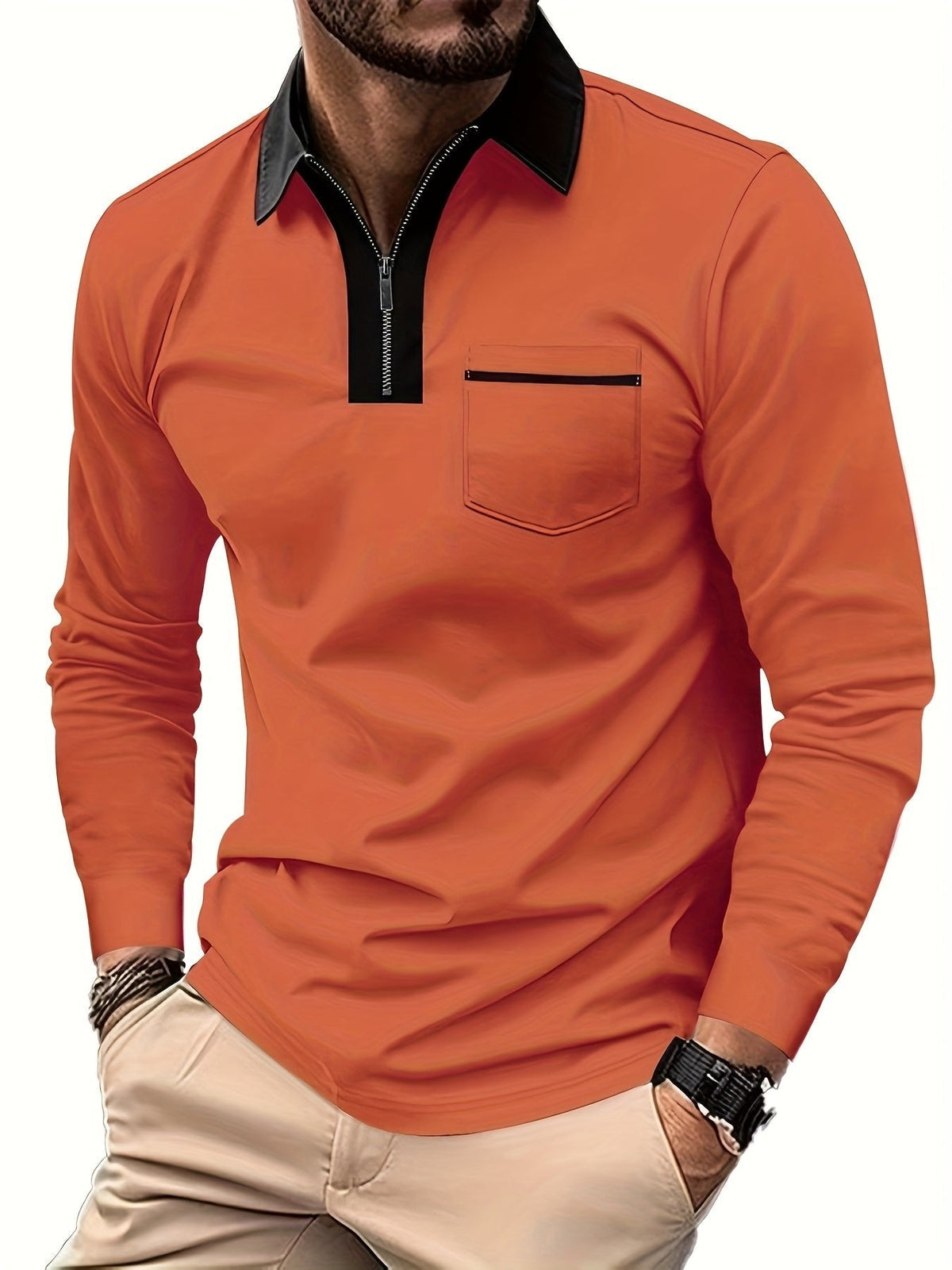 Poloshirt Herren Langarm | Reißverschlusskragen & Bequem