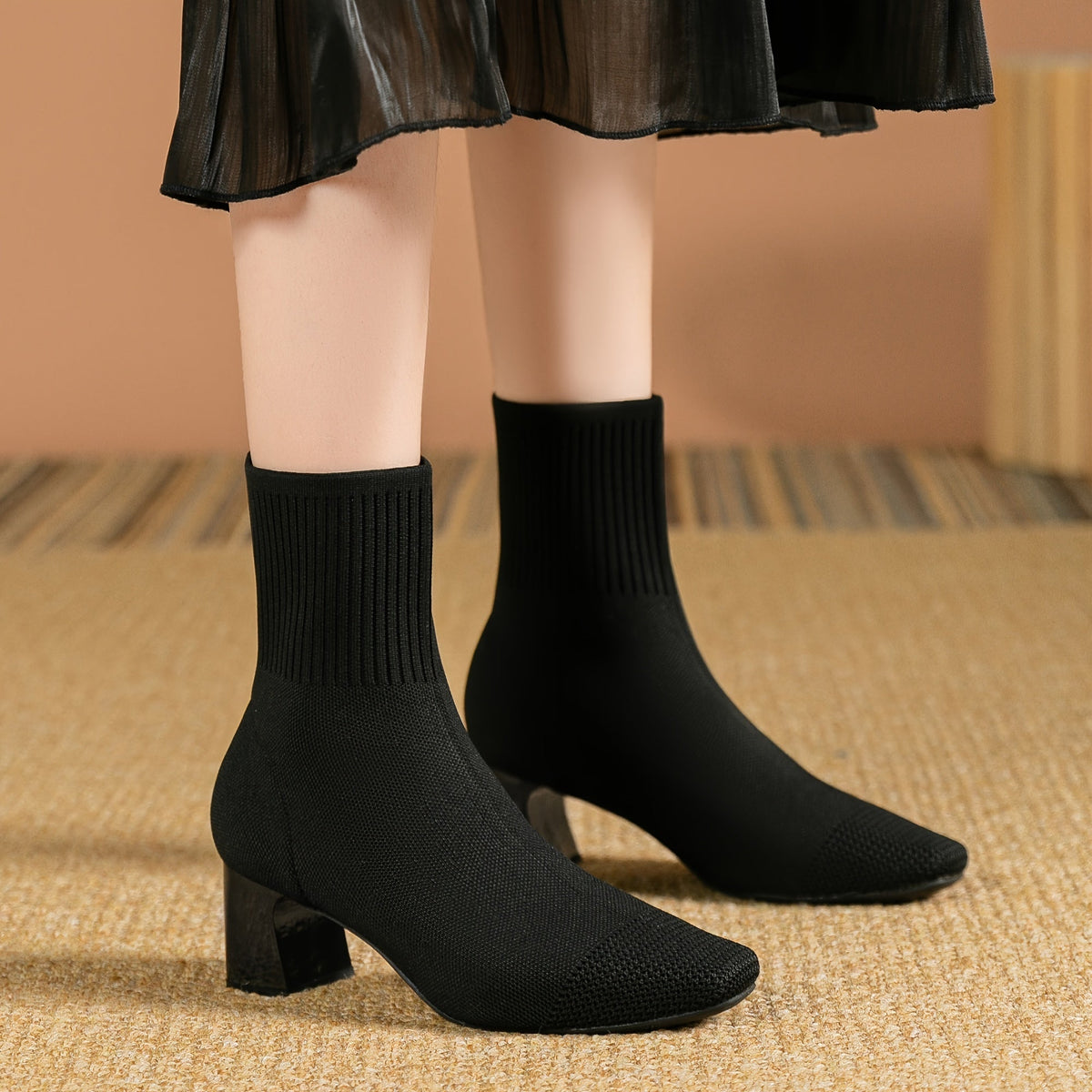 Strick-Stiefeletten Damen | Blockabsatz & Bequem 4