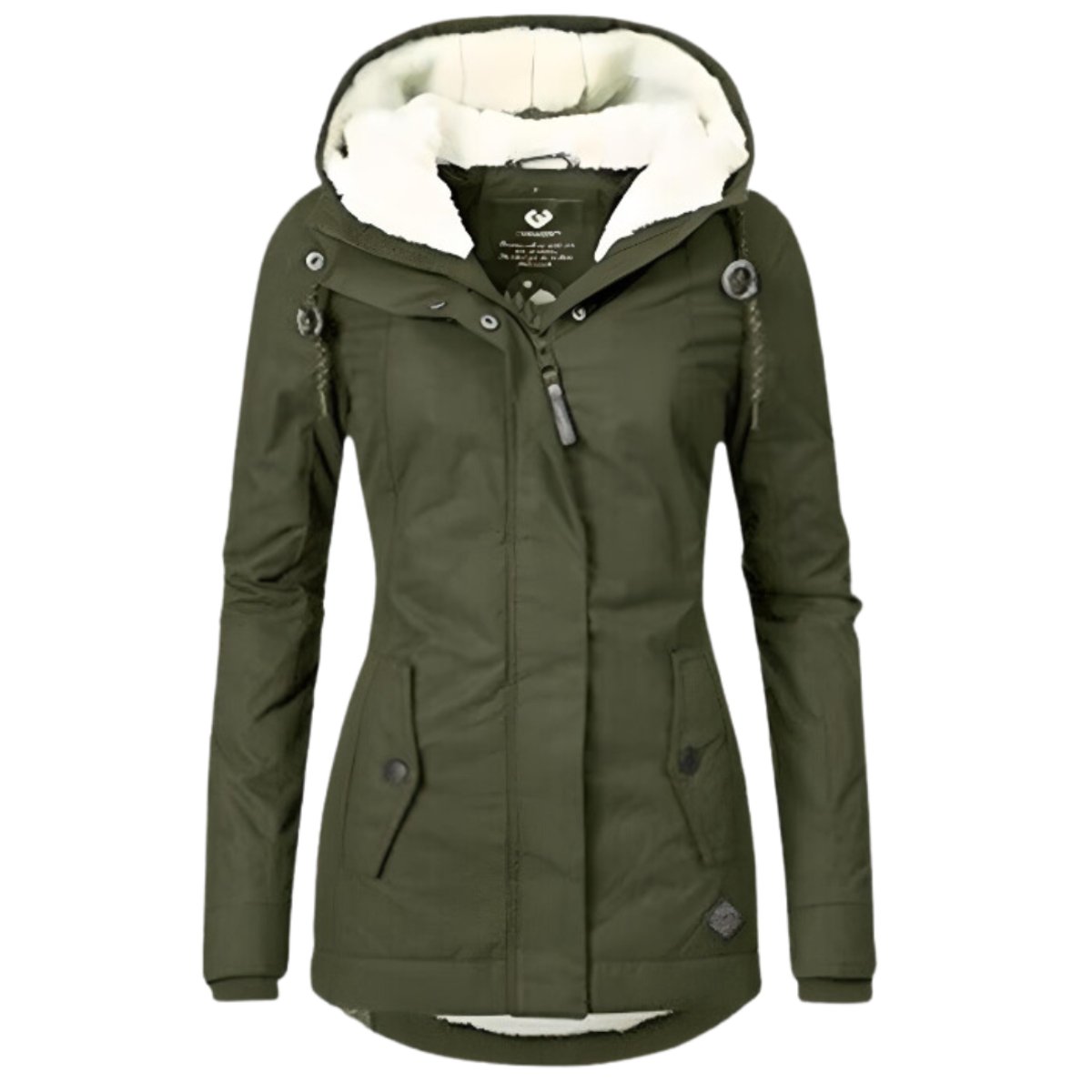 Damen Allwetter-Parka Gefütterter Sherpa-Kapuzenmantel Wasserabweisend - Militärgrün