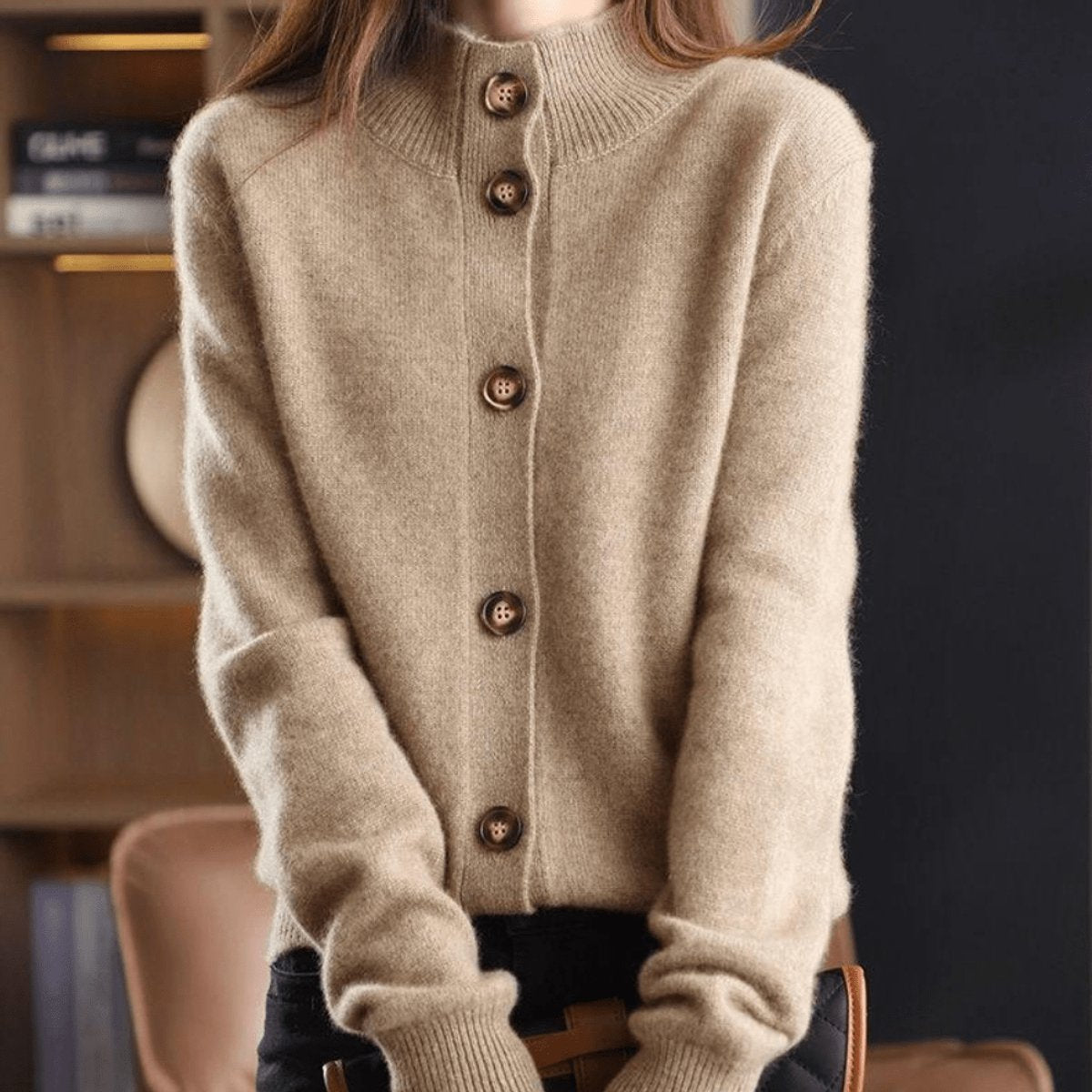 Damen Kaschmirmix Strick Cardigan mit Knopfleiste