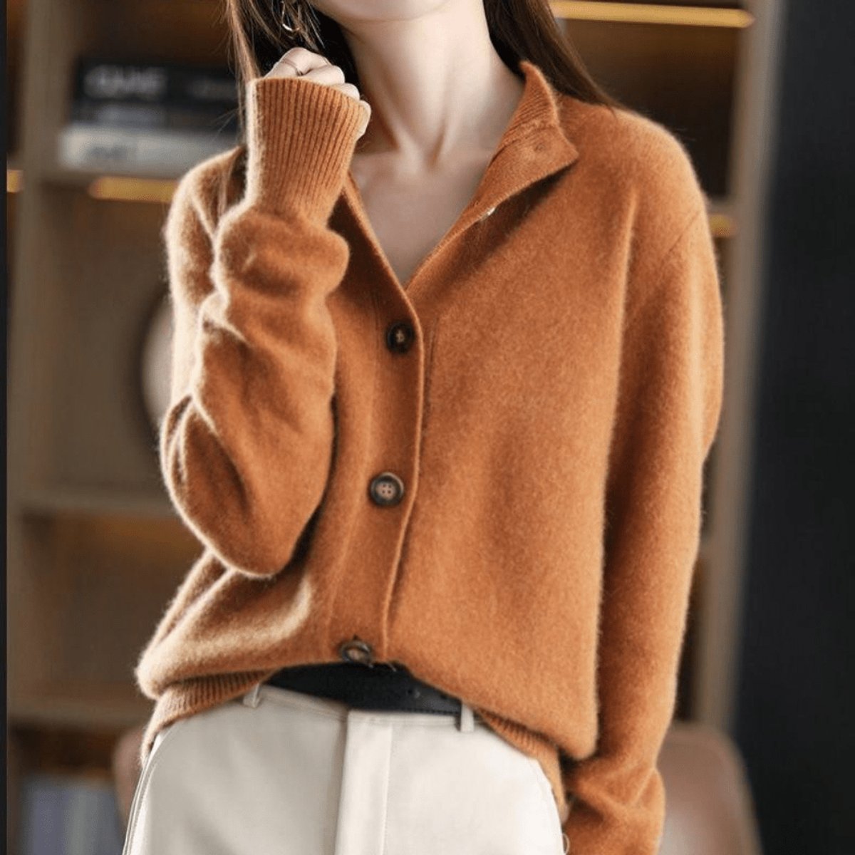 Damen Kaschmirmix Strick Cardigan mit Knopfleiste