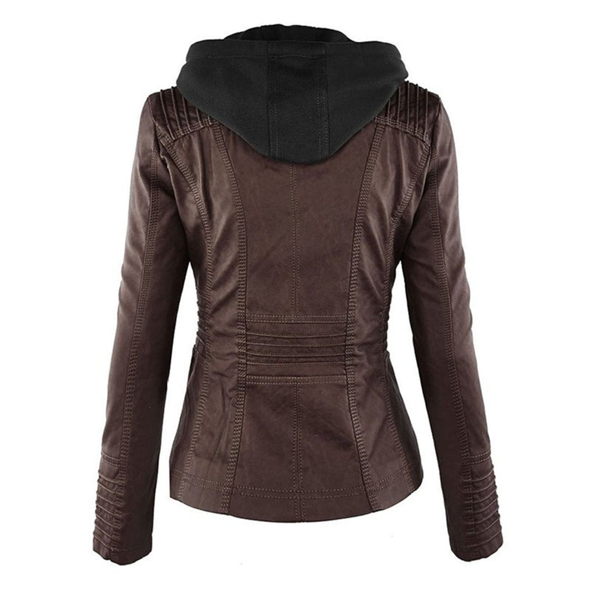 Damen Kunstleder Kapuzenjacke mit Reißverschluss Taillierter Women Coat