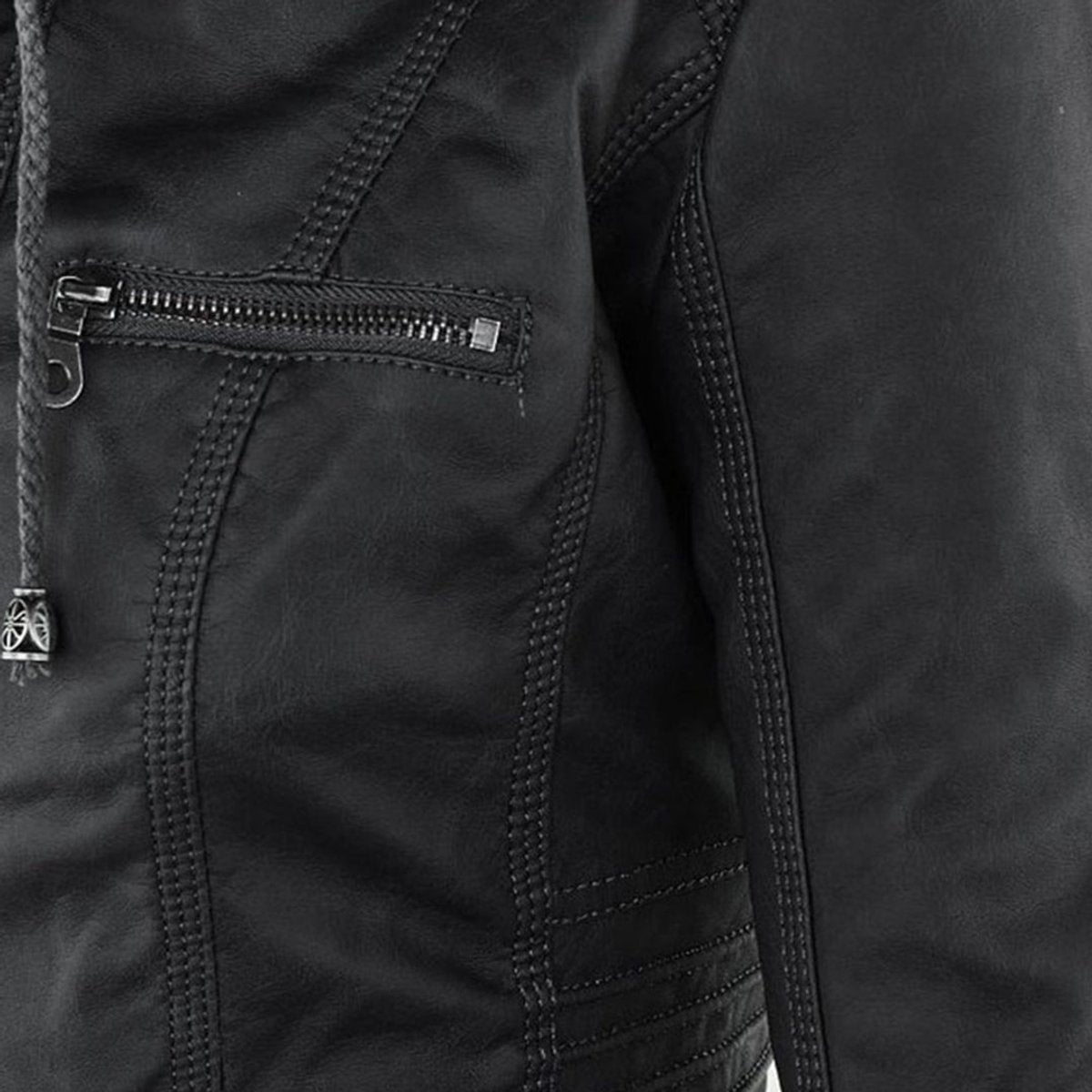 Damen Kunstleder Kapuzenjacke mit Reißverschluss Taillierter Women Coat