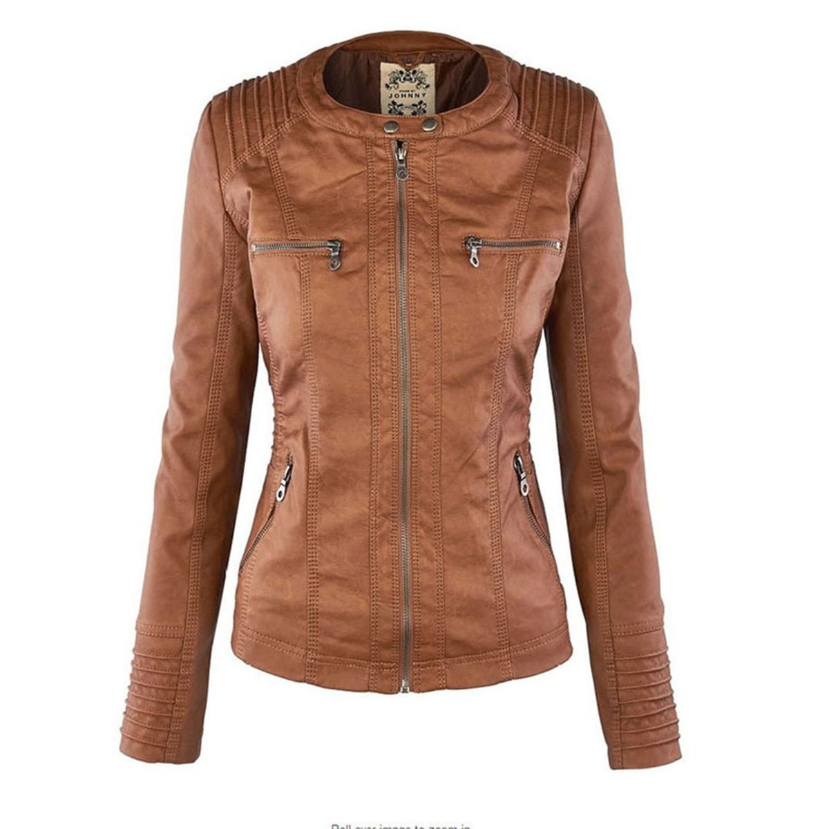Damen Kunstleder Kapuzenjacke mit Reißverschluss Taillierter Women Coat