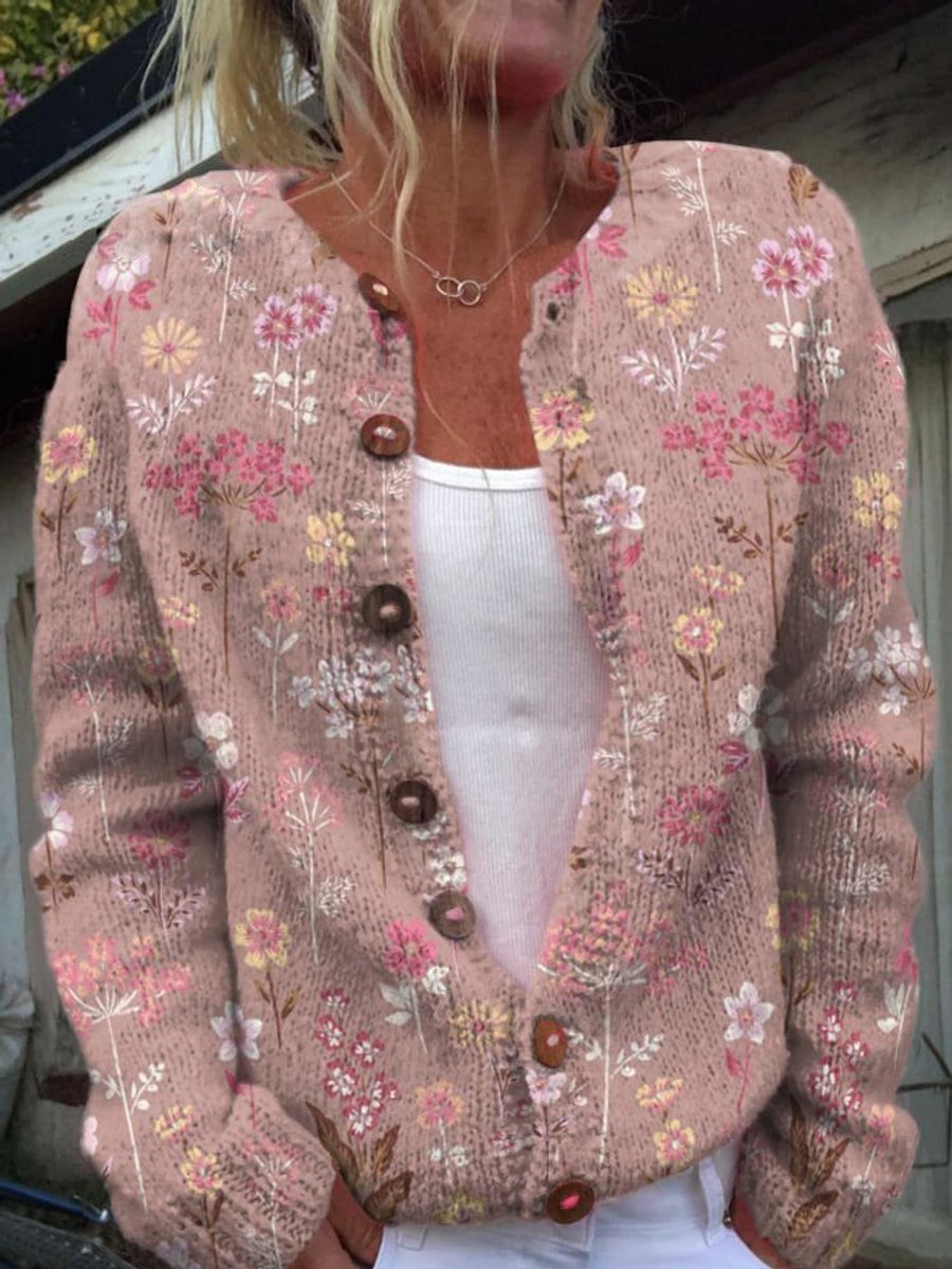 Damen Langarm Strick-Cardigan mit Blumenmuster - Stil 3