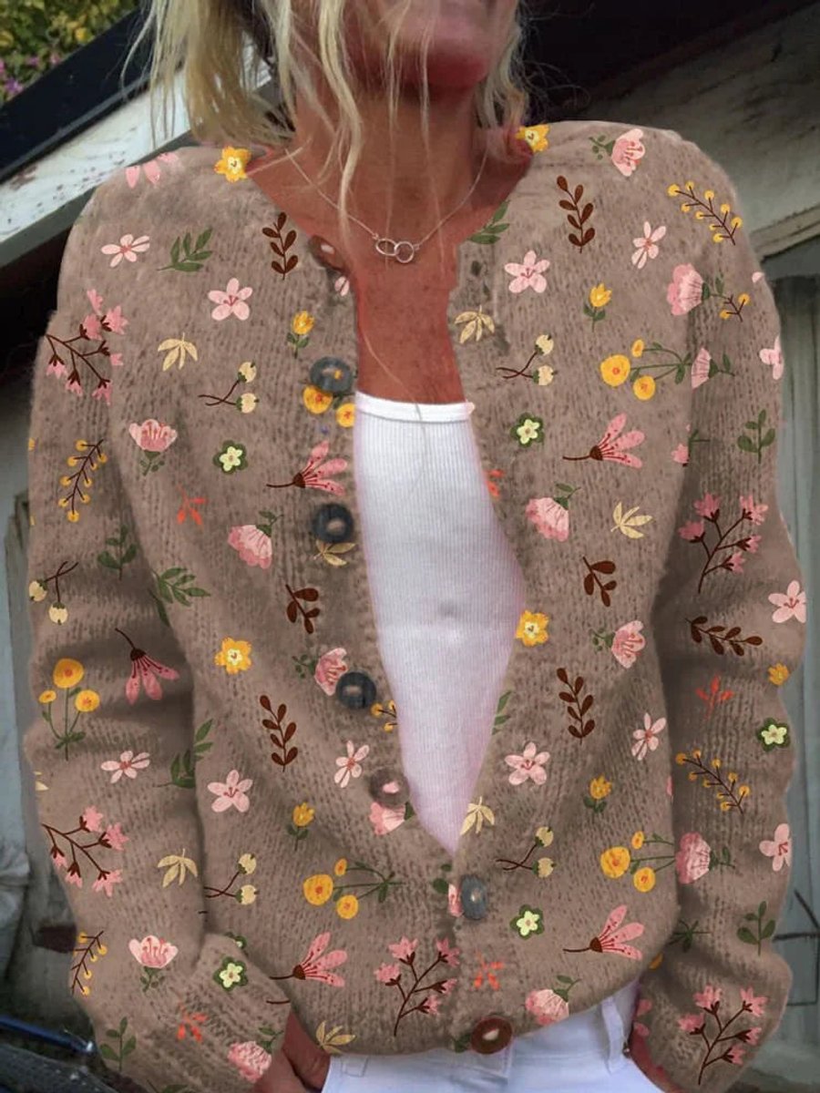 Damen Langarm Strick-Cardigan mit Blumenmuster - Stil 5