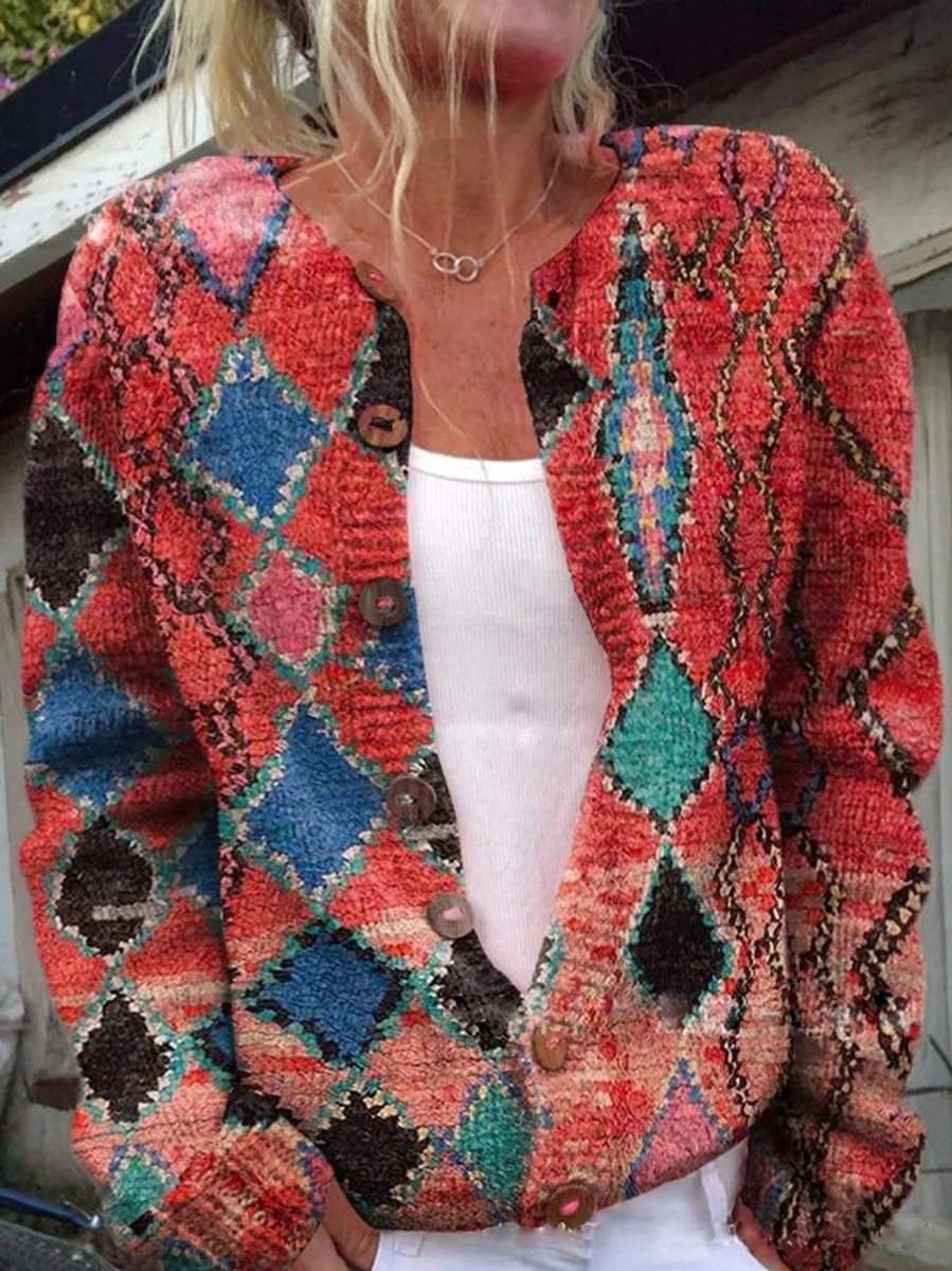Damen Langarm Strick-Cardigan mit Blumenmuster - Stil 7