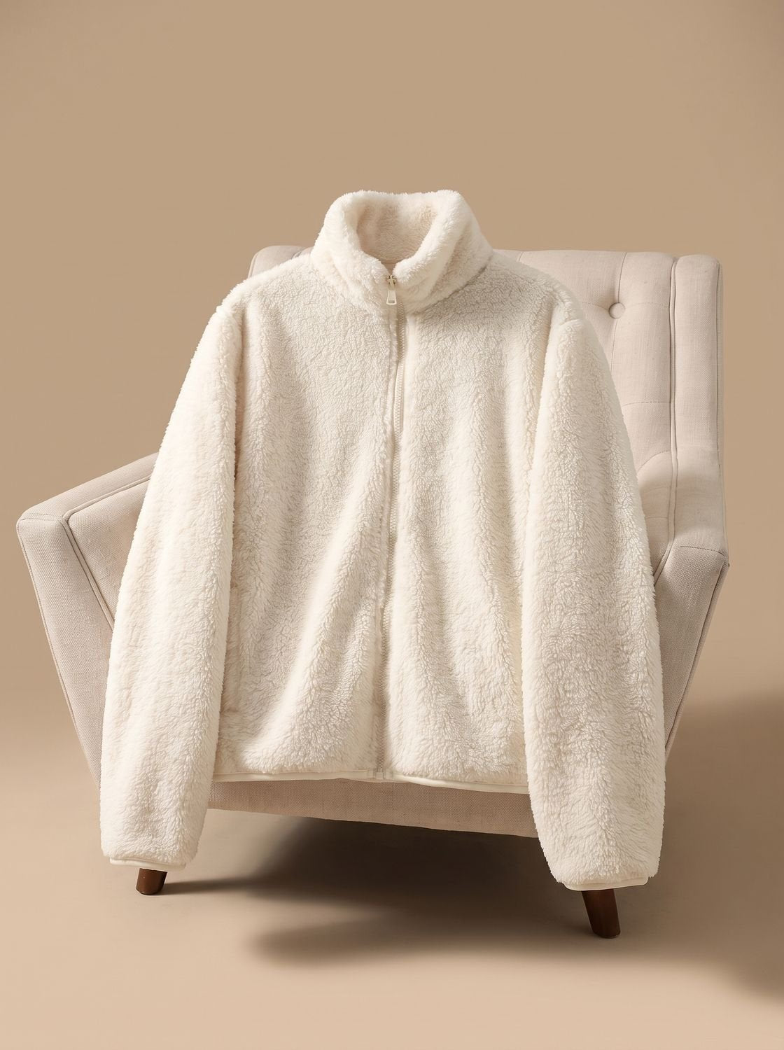 Damen Oversized Fleece-Jacke mit Stehkragen und Reißverschluss