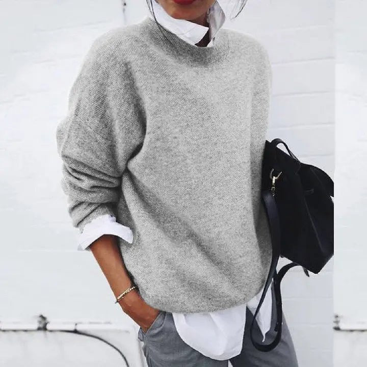 Damen Oversized Rundhals Kaschmir-Blend Pullover Sweater - Gray