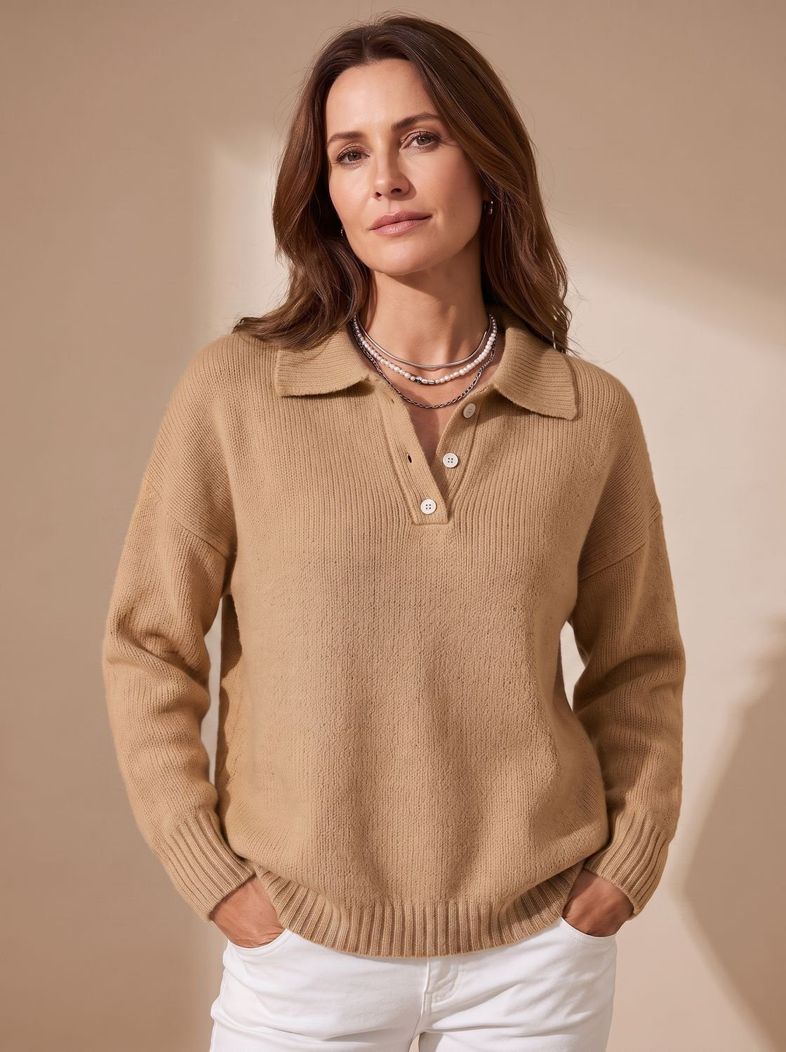 Strickpullover Damen | Polokragen mit Knopfleiste 4