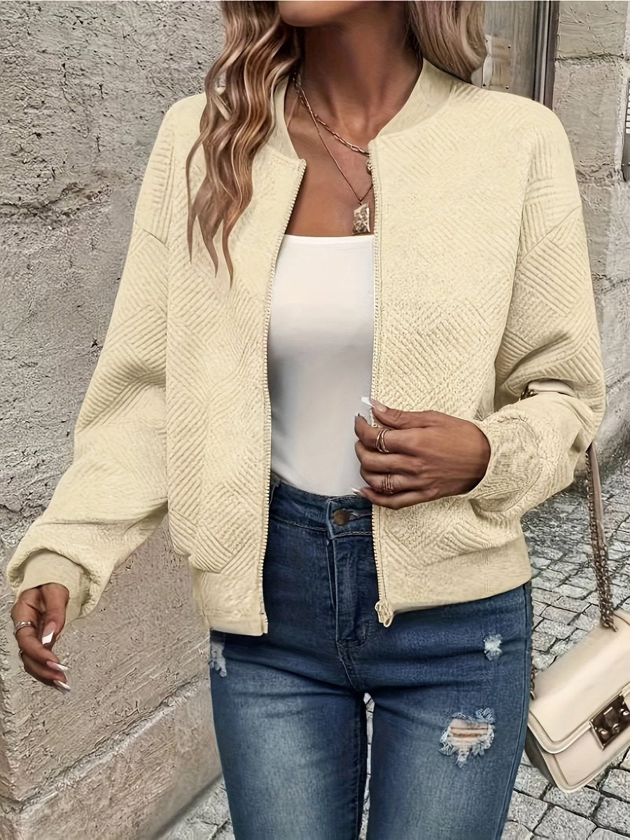 Damen Steppjacke leichte Zip-Up Bomberjacke strukturierter Stoff - Aprikose