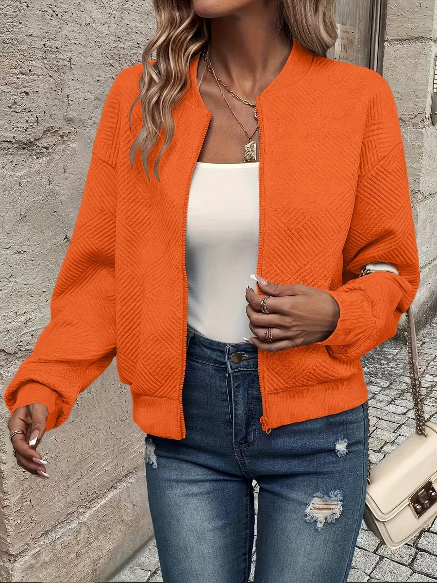 Damen Steppjacke leichte Zip-Up Bomberjacke strukturierter Stoff - Orange