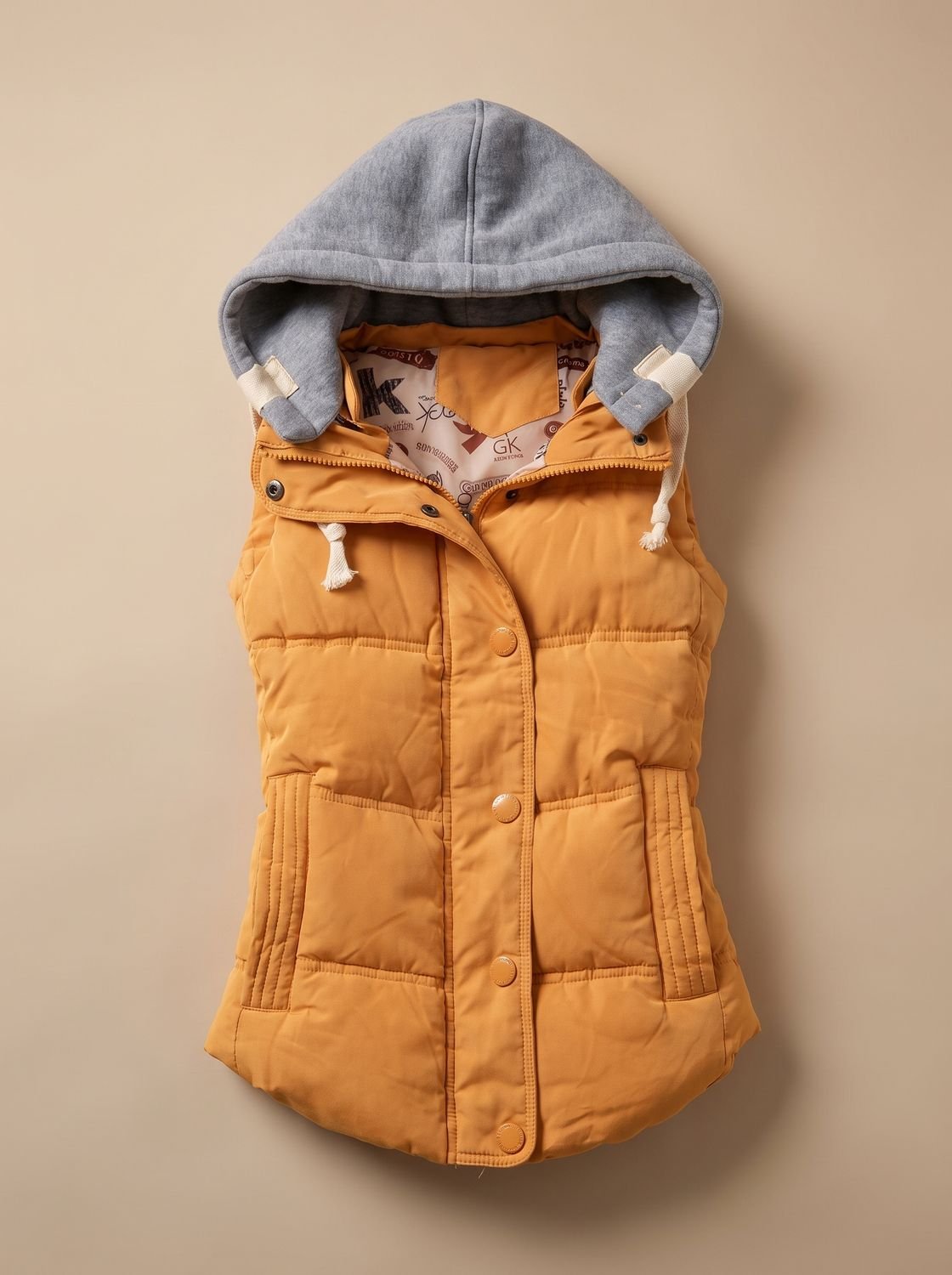 Damen Wattierter Bodywarmer mit Kontrastkapuze Druckknopfleiste - Gelb