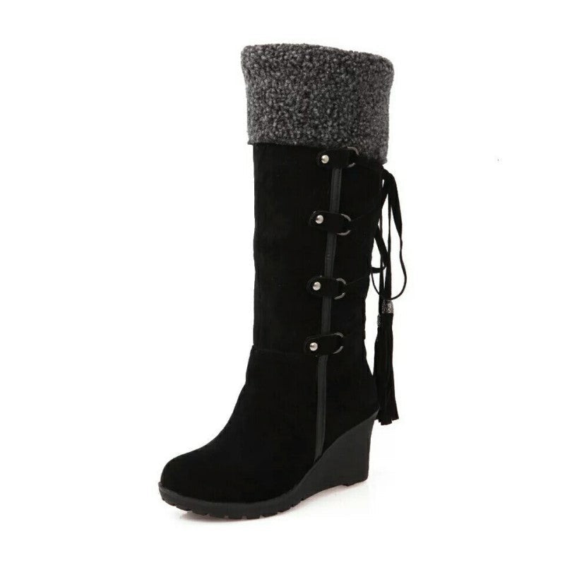 Schnürstiefel Damen | Mit Fellumschlag & Keilabsatz 2