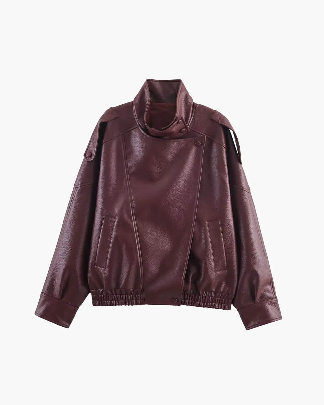 Damen Bikerjacke im Oversize-Stil mit hohem Kragen und asymmetrischem Reißverschluss | A&B - 3 - Annoboutique