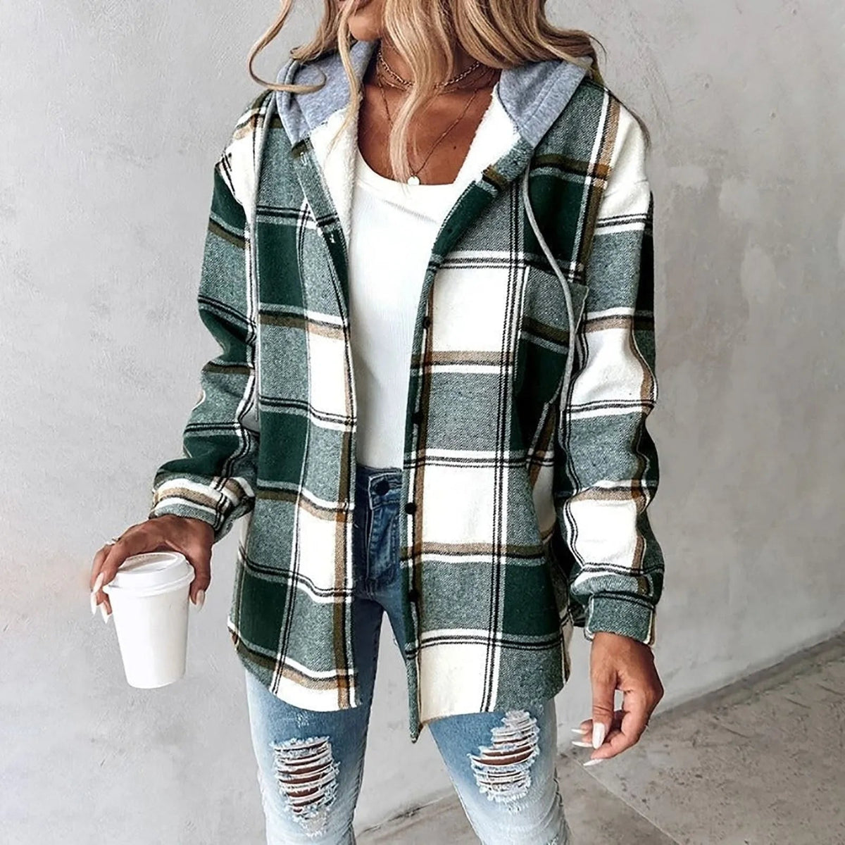 Karo Hoodiejacke Damen | Warm & Bequem 3