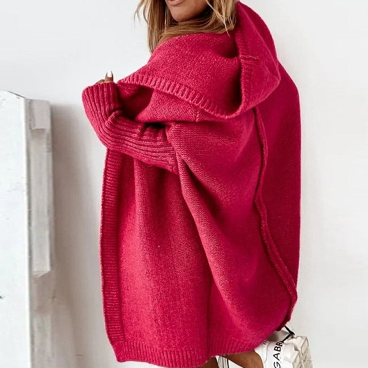 Strickjacke Damen Oversized Kapuzen Cardigan mit Fledermausärmeln