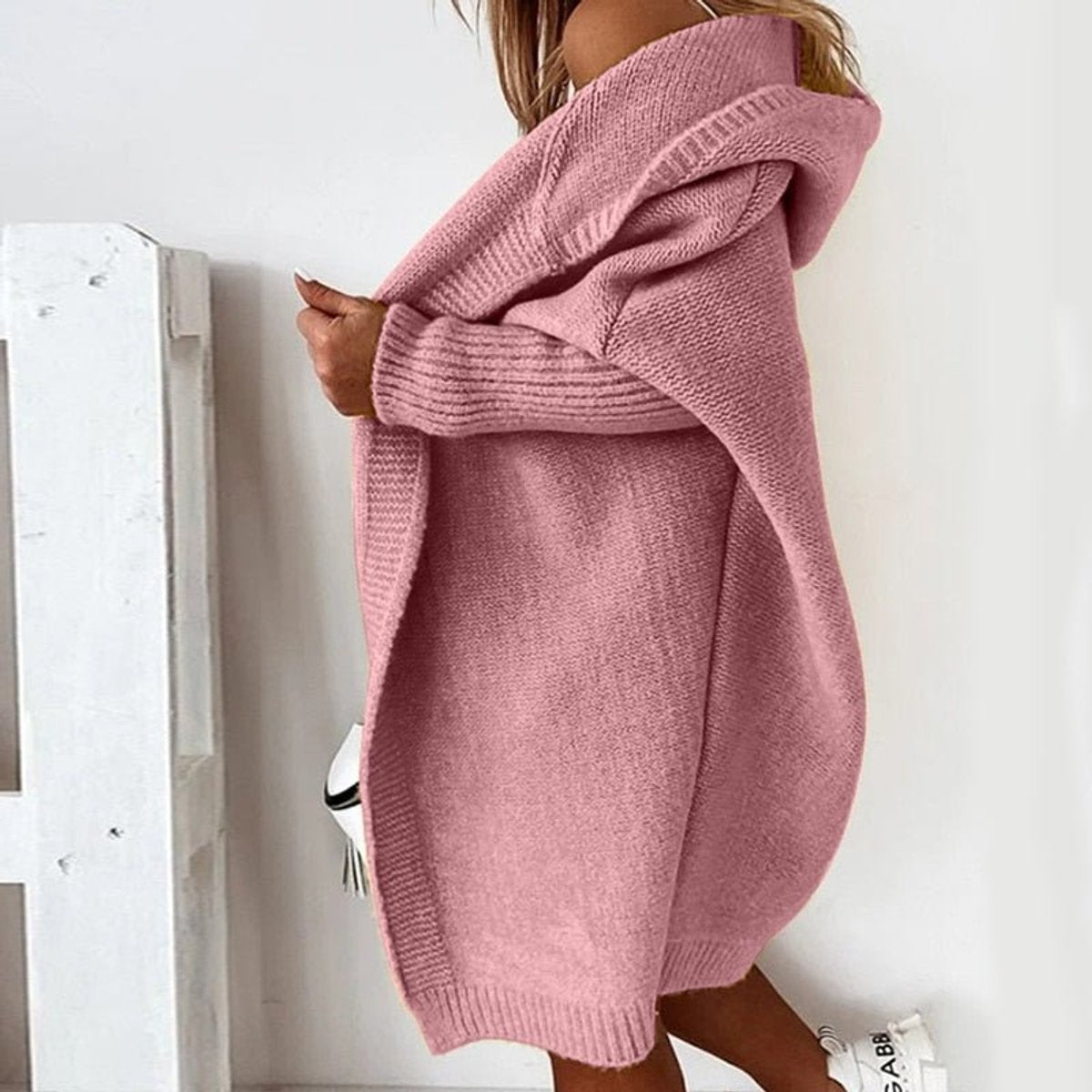 Strickjacke Damen Oversized Kapuzen Cardigan mit Fledermausärmeln