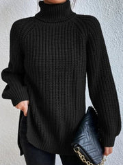 Pull en maille oversize pour femme, grosse maille, manches longues et col roulé montant