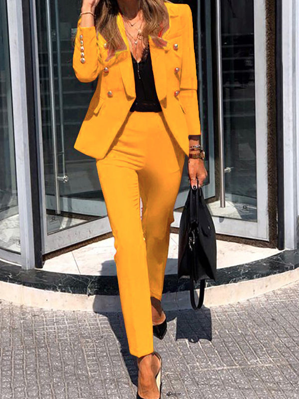 zweiteilige Kombination aus zweireihigem Blazer und eleganter Hose für Damen 8