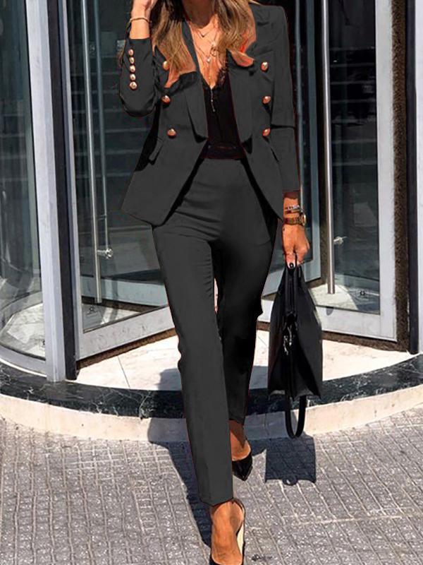 zweiteilige Kombination aus zweireihigem Blazer und eleganter Hose für Damen 9