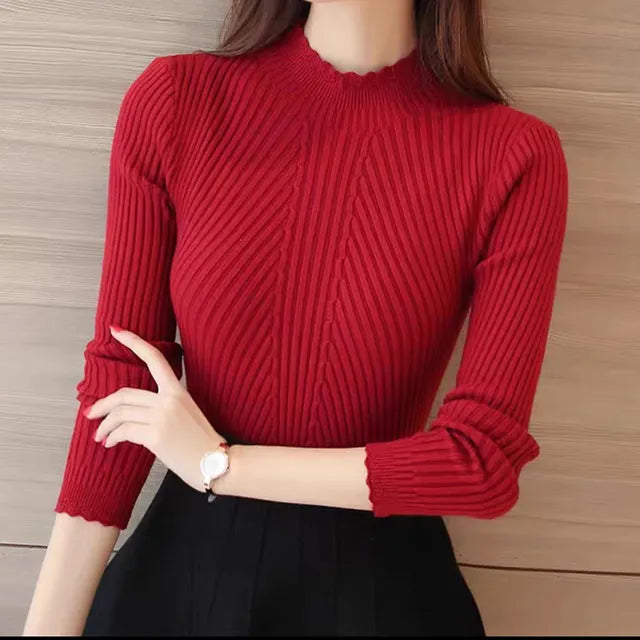 Lozenda - Damen Herbst Pullover mit Rollkragen und Rüschen