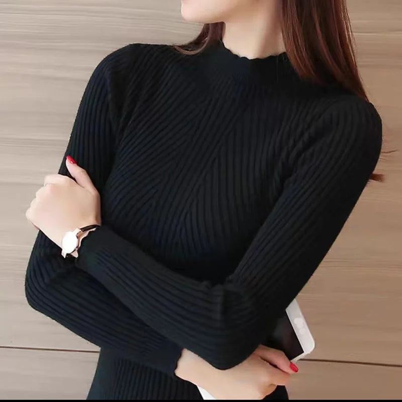 Lozenda - Damen Herbst Pullover mit Rollkragen und Rüschen