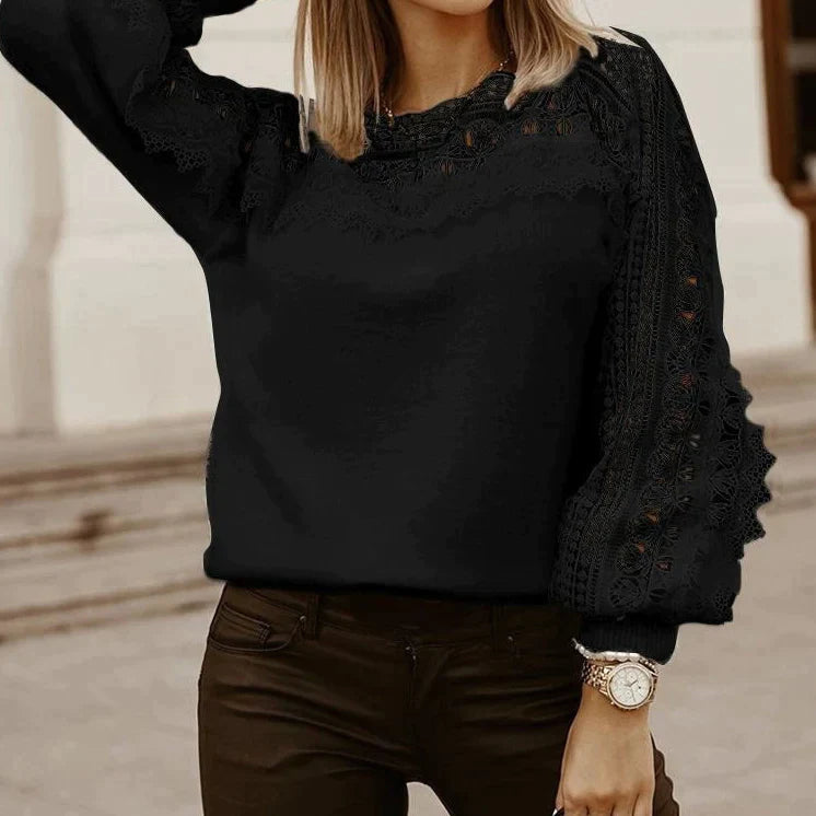 Lozenda - Elegante Bluse mit Spitzenbesatz und Puffärmeln