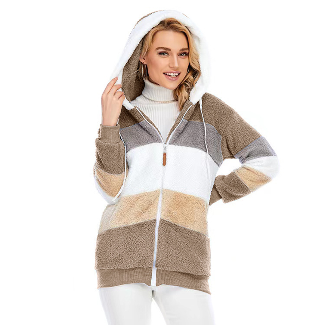 Lozenda - Farbblock-Fuzzy-Jacke für Damen