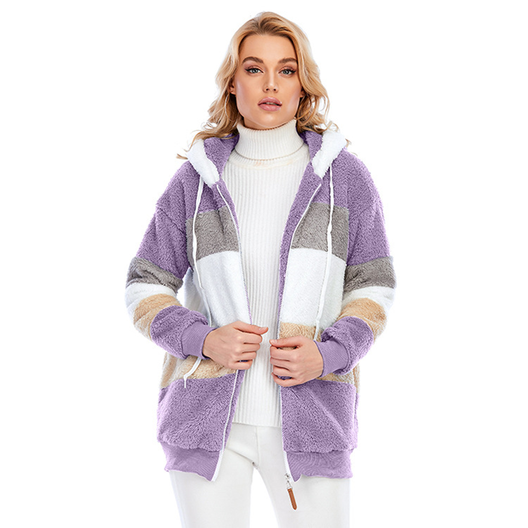 Lozenda - Farbblock-Fuzzy-Jacke für Damen