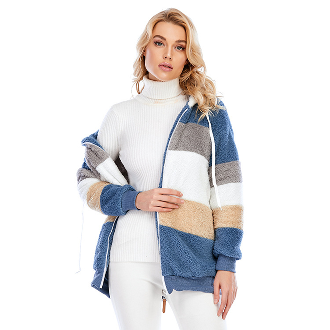 Lozenda - Farbblock-Fuzzy-Jacke für Damen