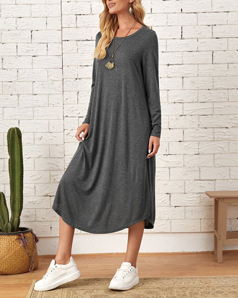 Lozenda - Herbst und Winter langärmeliges, locker geschwungenes Kleid